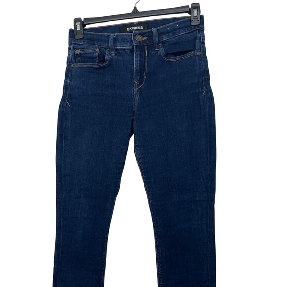 Express Women Mid Rise Stretch Denim Legging Jeans SZ 2 Short Dark Wash - Picture 9 of 10